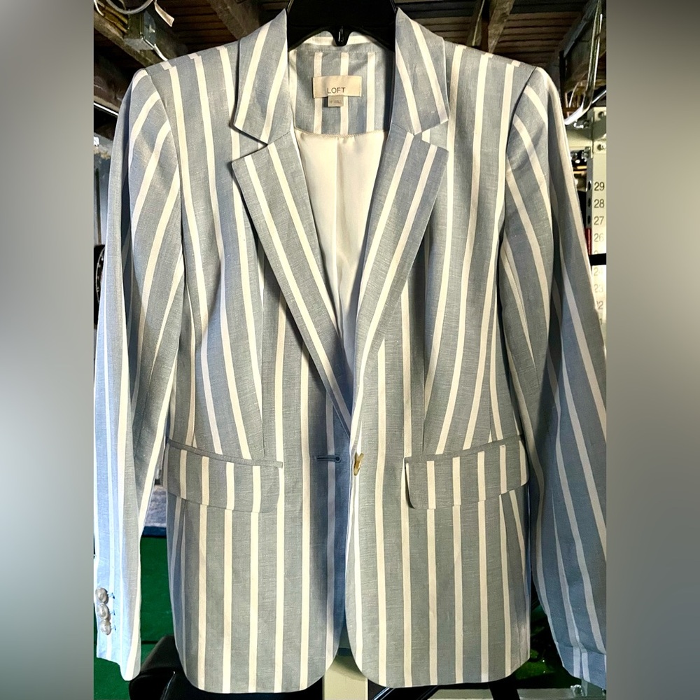 LOFT Blue and White Striped Jacket